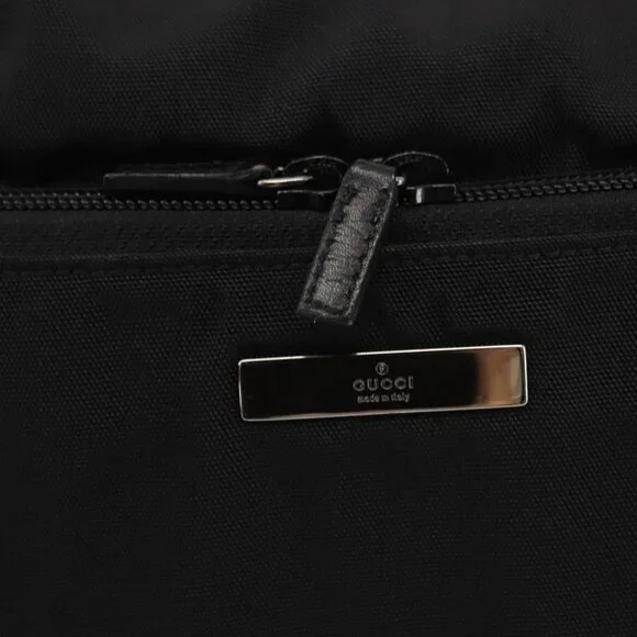 GUCCI Shoulder Bag Nylon Leather Black Auth